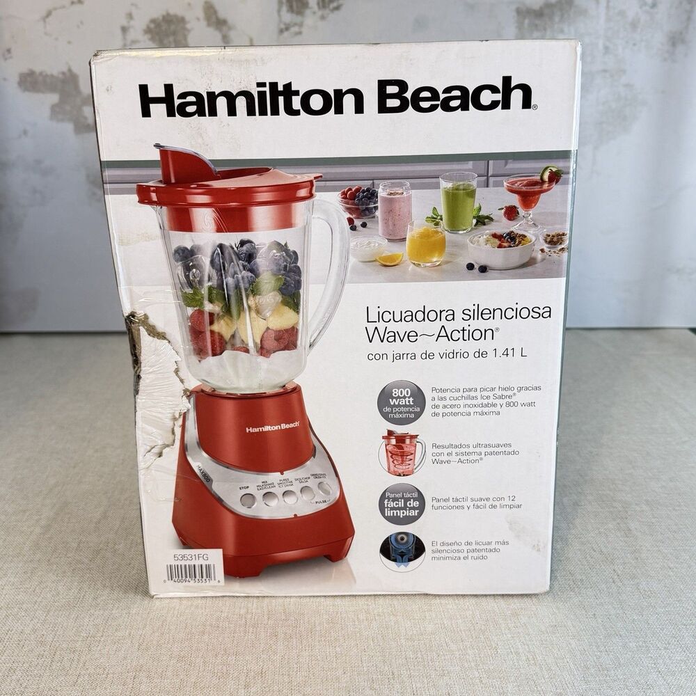 Hamilton Beach 53531FG Wave Action Quiet Blender Red 48oz Glass Jar 800W